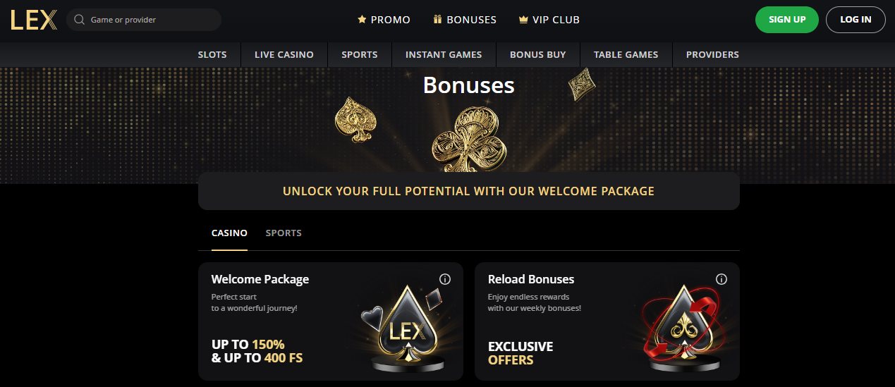 LEX casino bonuses